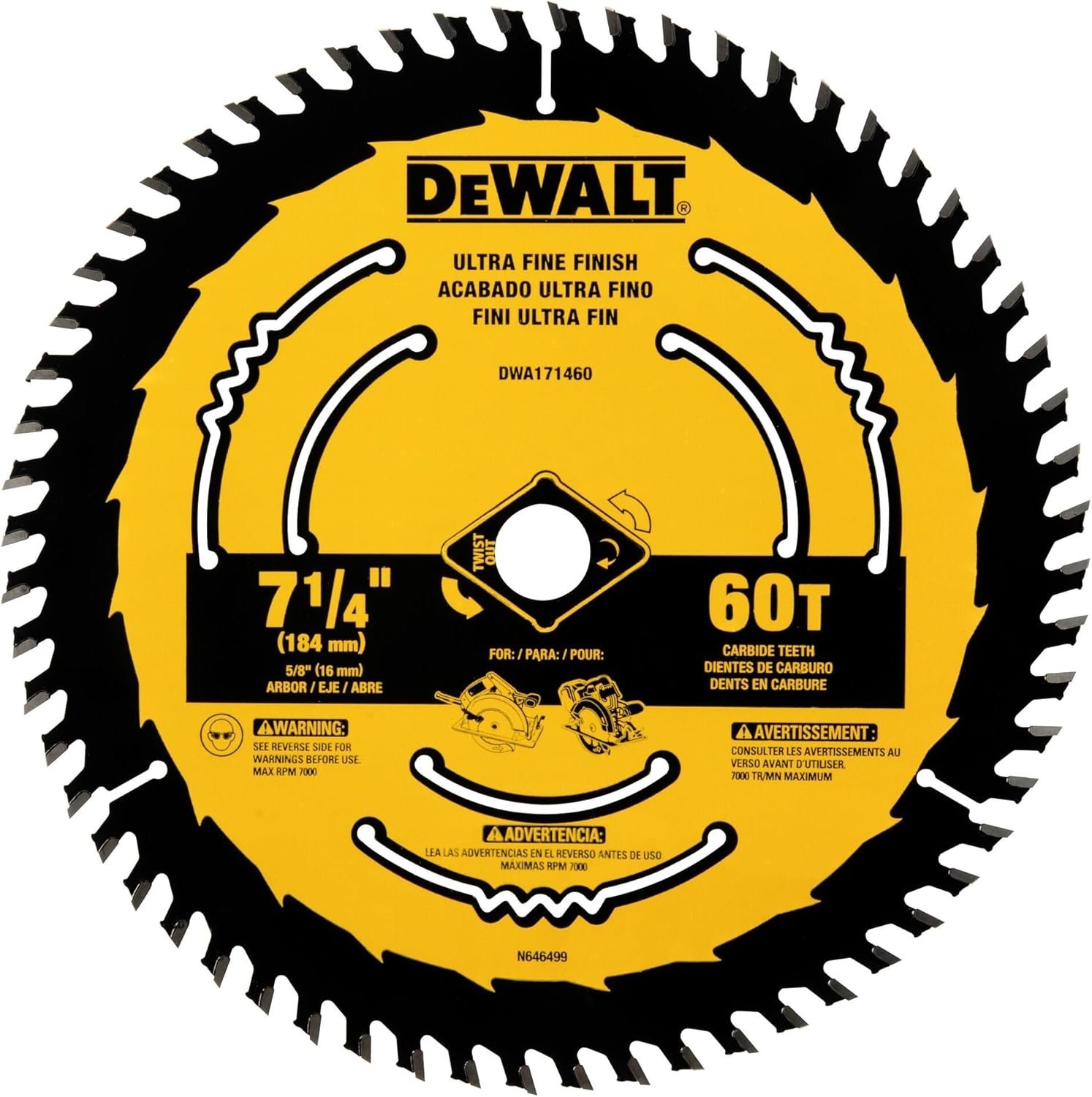 image:imageDEWALT Circular Saw Blade 7 14 Inch 60 Tooth Wood Cutting DWA171460One Size