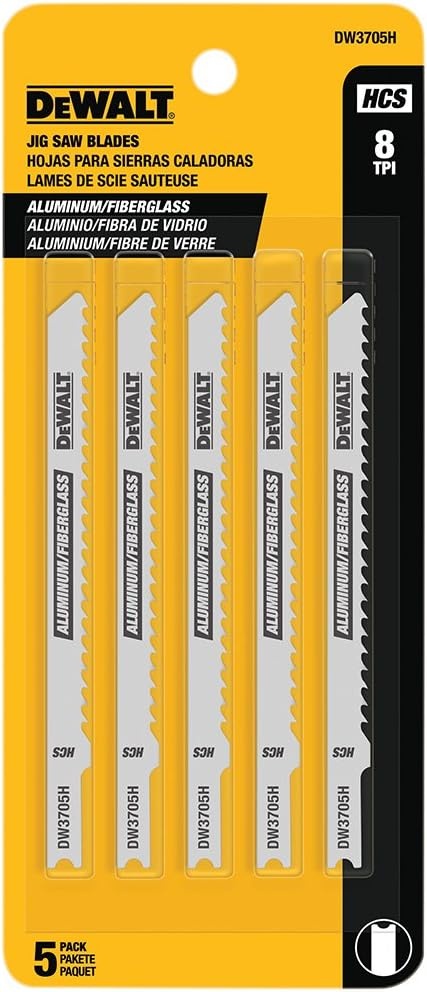 image:imageDEWALT DW3705H 4Inch 8 TPI Fast Clean HCS UShank Cut Aluminum and fiberglass Jig Saw Blade 5Pack