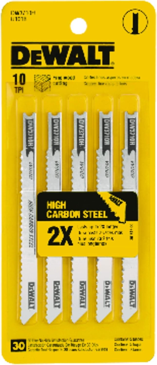 image:imageDEWALT DW3710H 4Inch 10 TPI Fine Smooth HCS UShank Woodcutting Jig Saw Blade 5Pack