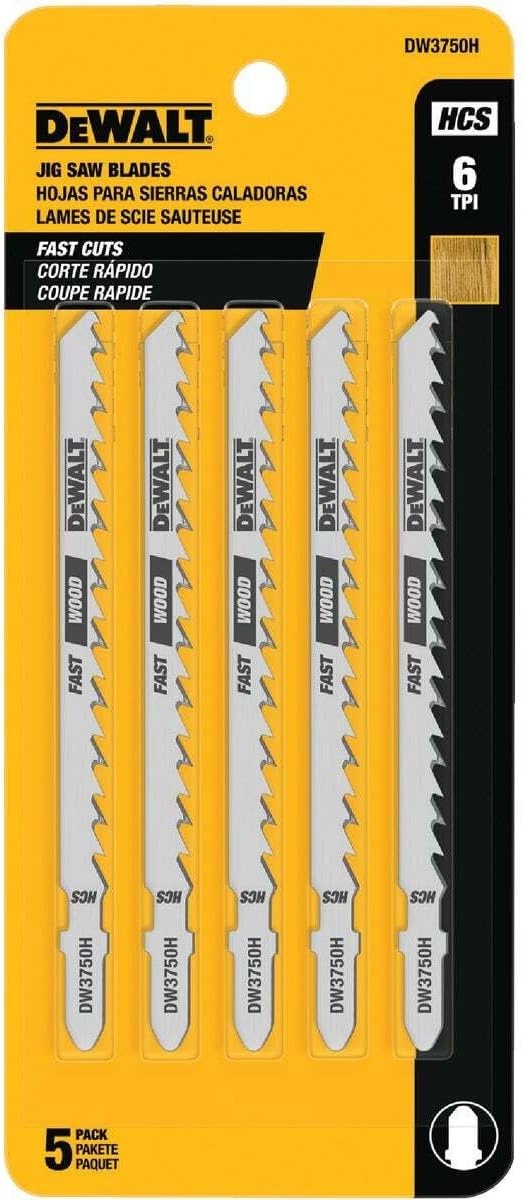 image:imageDEWALT DW3750H 4Inch 6 TPI Fast Wood Cut HCS TShank Jig Saw Blade 5PackSilver