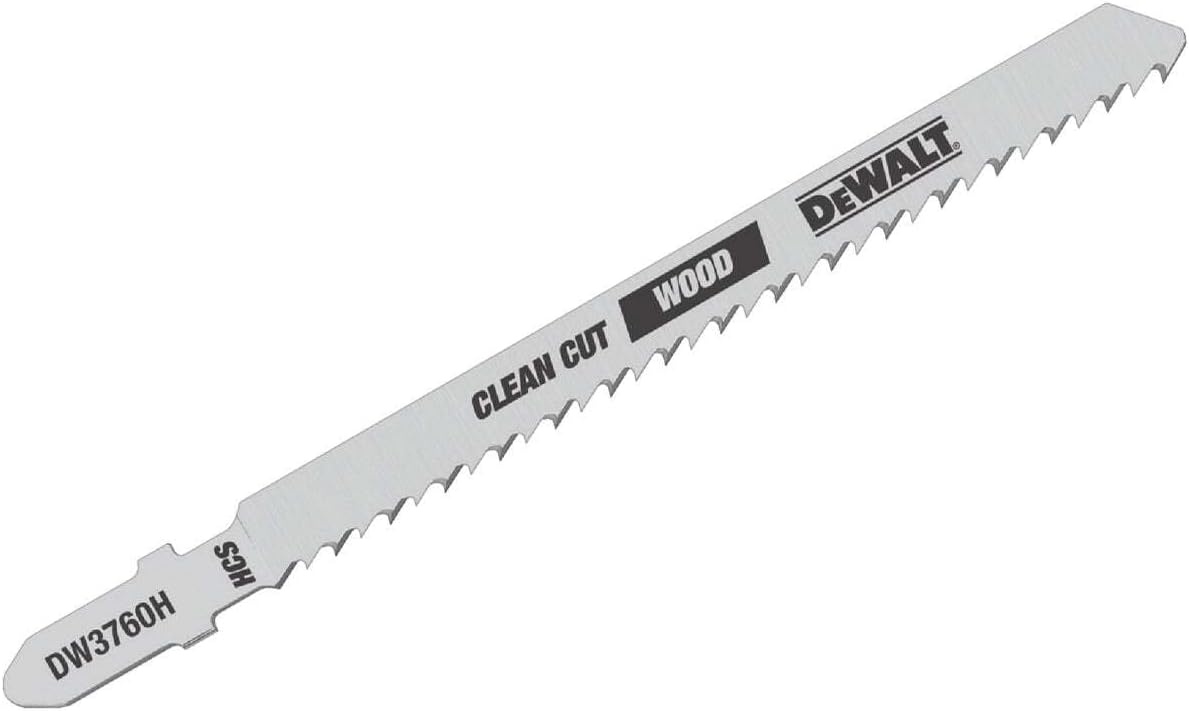 image:imageDEWALT DW3760H 4Inch 10TPI Fine Finish Wood Cut HSC TShank Jig Saw Blade 5PackOne Size