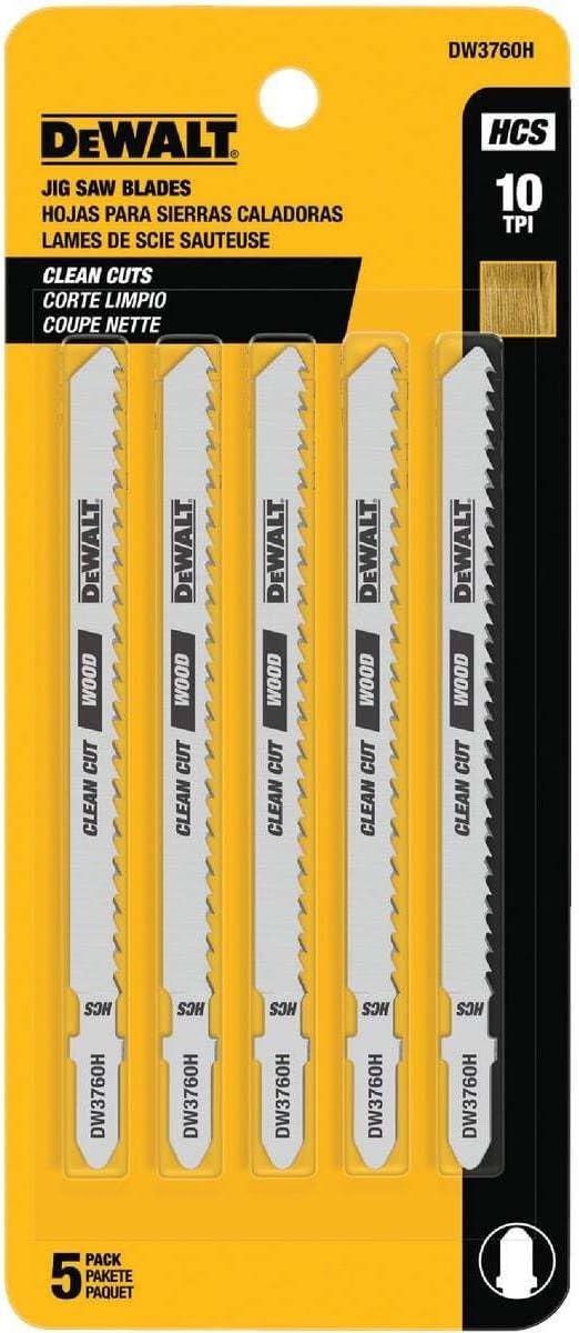 image:imageDEWALT DW3760H 4Inch 10TPI Fine Finish Wood Cut HSC TShank Jig Saw Blade 5PackOne Size