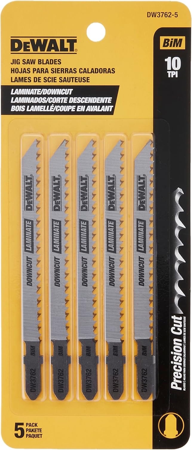 image:imageDEWALT DW3762H2 4Inch 10TPI Laminate Down Cutting HSC TShank Jig Saw Blade 2PackBiMetal