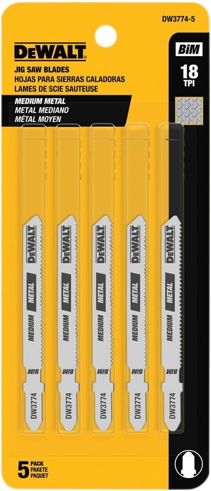 image:imageDEWALT DW37745 3Inch 18TPI Medium Metal Cut Cobalt Steel TShank Jig Saw Blade 5Pack