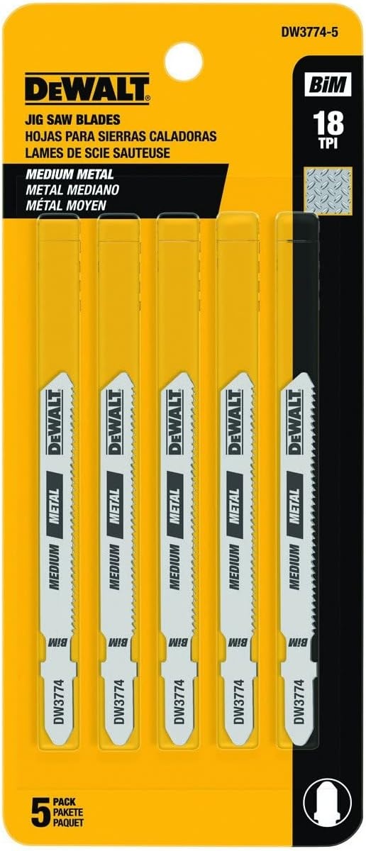 image:imageDEWALT DW37745 3Inch 18TPI Medium Metal Cut Cobalt Steel TShank Jig Saw Blade 5Pack
