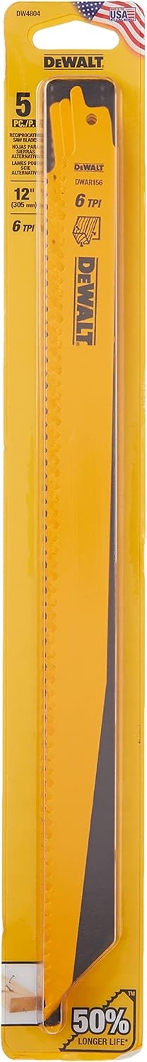 image:imageDEWALT DW48022 6Inch 6 TPI Taper Back BiMetal Reciprocating Saw Blade 2Pack Yellow12 inch