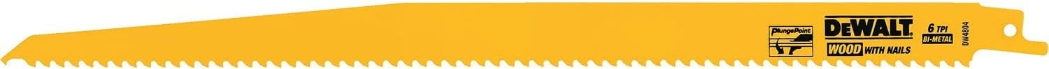 image:imageDEWALT DW48022 6Inch 6 TPI Taper Back BiMetal Reciprocating Saw Blade 2Pack Yellow12 inch