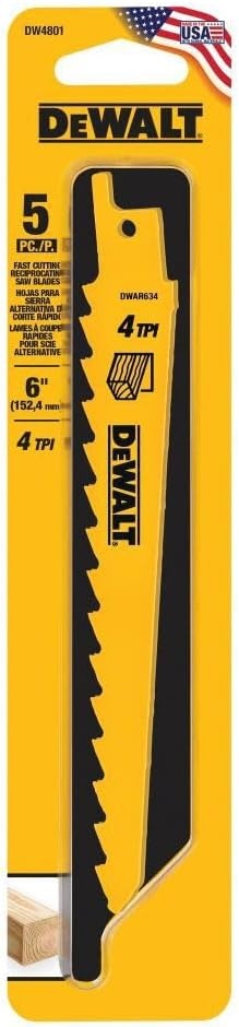 image:imageDEWALT DW48022 6Inch 6 TPI Taper Back BiMetal Reciprocating Saw Blade 2Pack Yellow6 inch