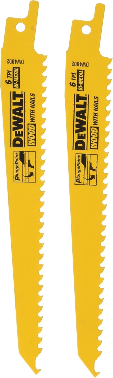 image:imageDEWALT DW48022 6Inch 6 TPI Taper Back BiMetal Reciprocating Saw Blade 2Pack Yellow6 inch