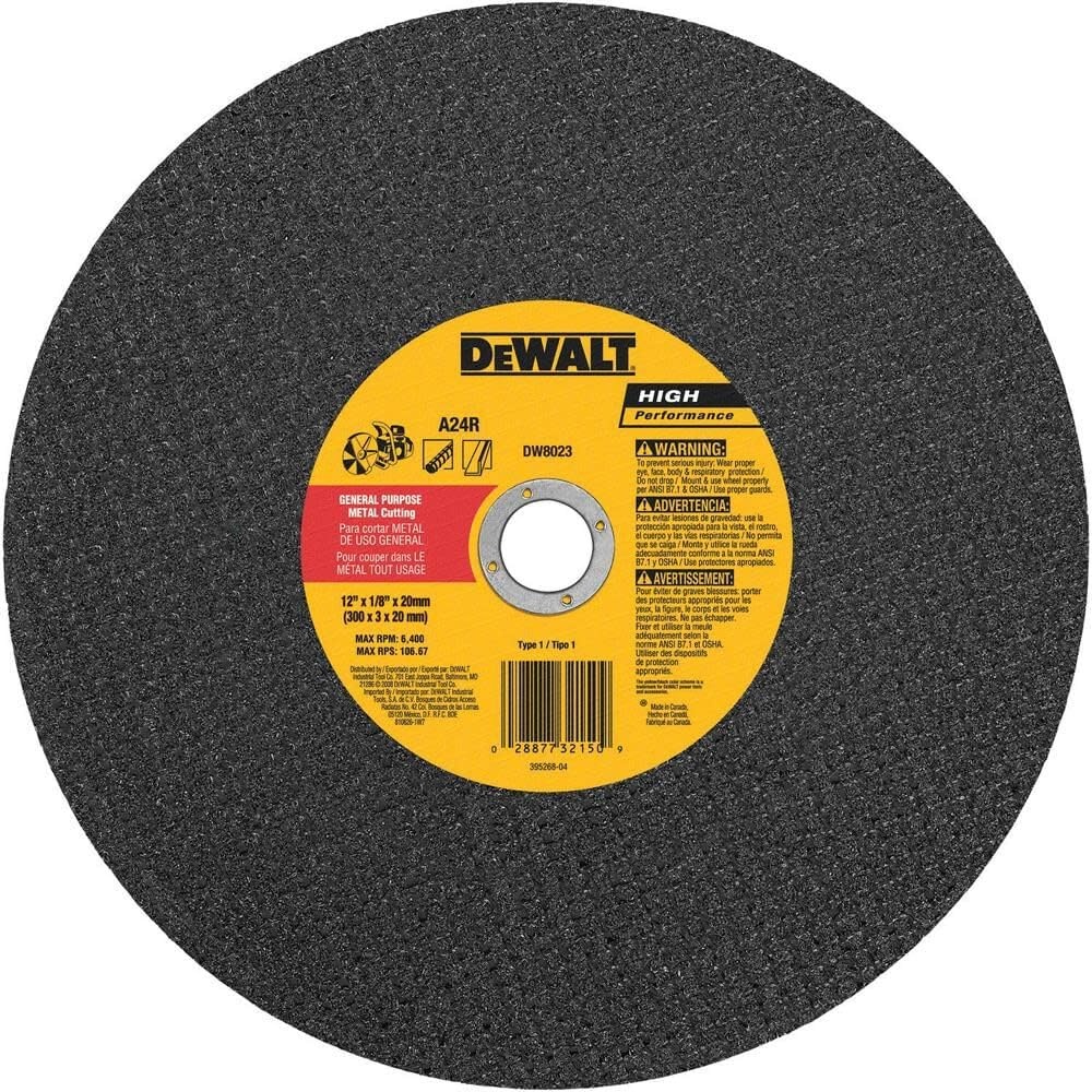 image:imageDEWALT DW8023 12Inch x 18Inch x 20mm A24N Abrasive Metal Cutting WheelOne Size