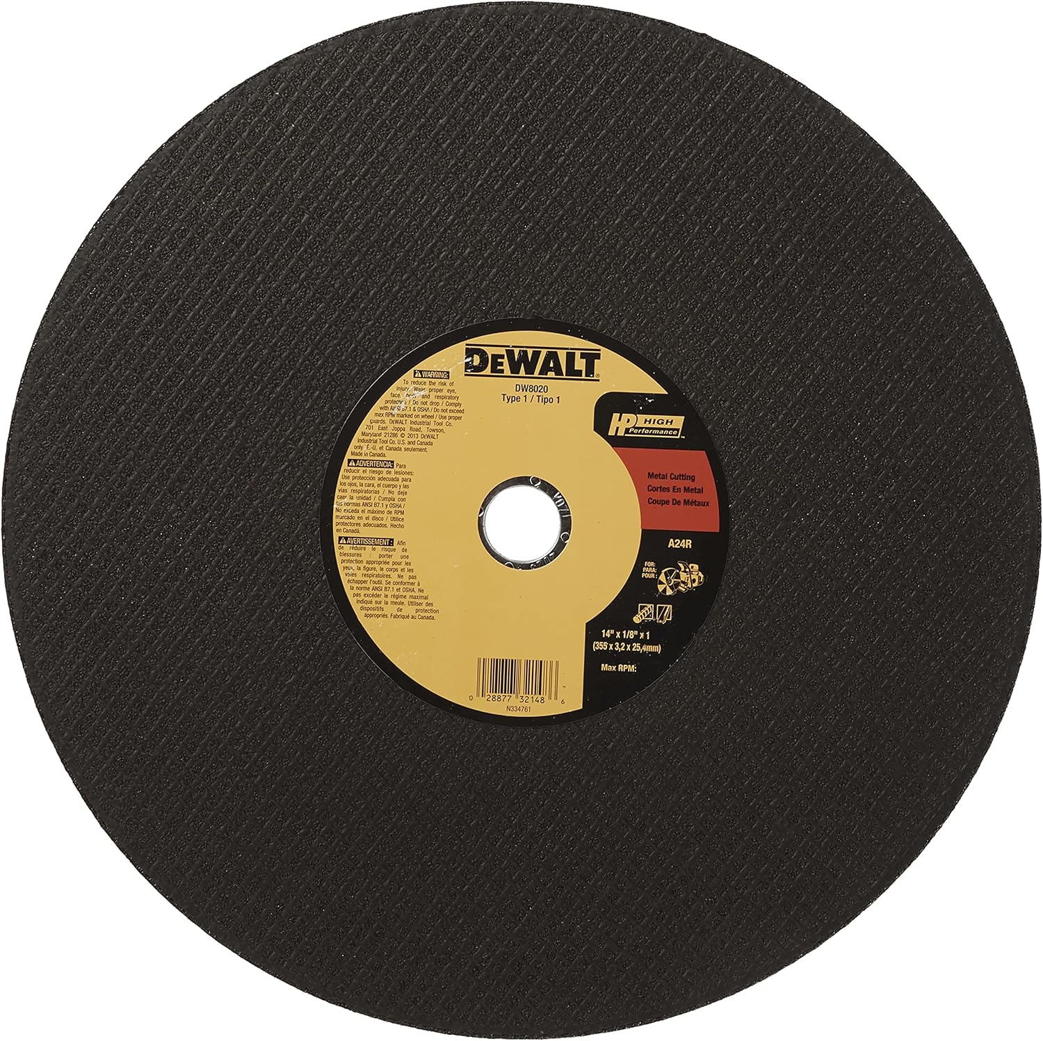 image:imageDEWALT DW8023 12Inch x 18Inch x 20mm A24N Abrasive Metal Cutting WheelOne Size