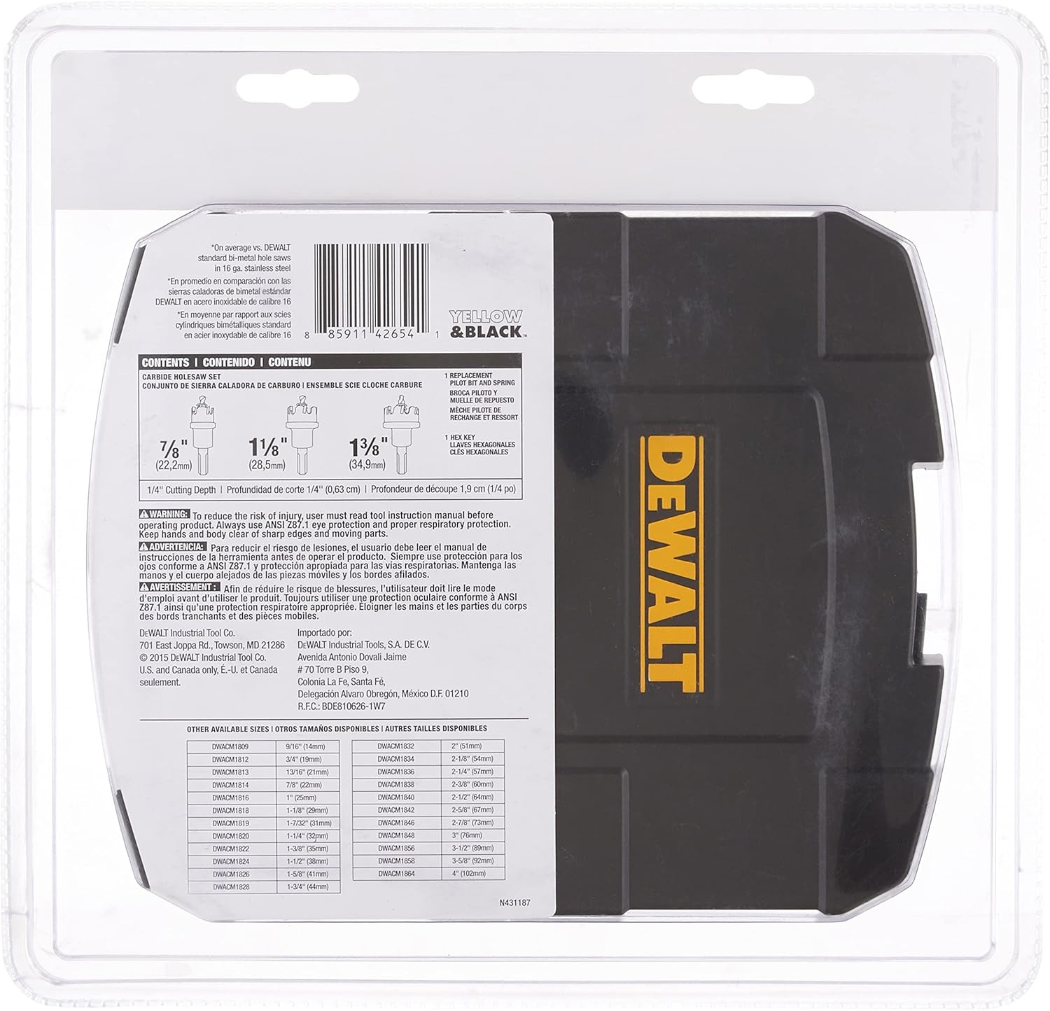 image:imageDEWALT DWACM1802 Metal Cut Carbide Holesaw Set 3 Piece