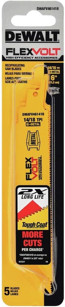 image:imageDEWALT DWAFV481418 FLEXVOLT 1418 TPI Metal Recip Saw Blade 5 Pack 8