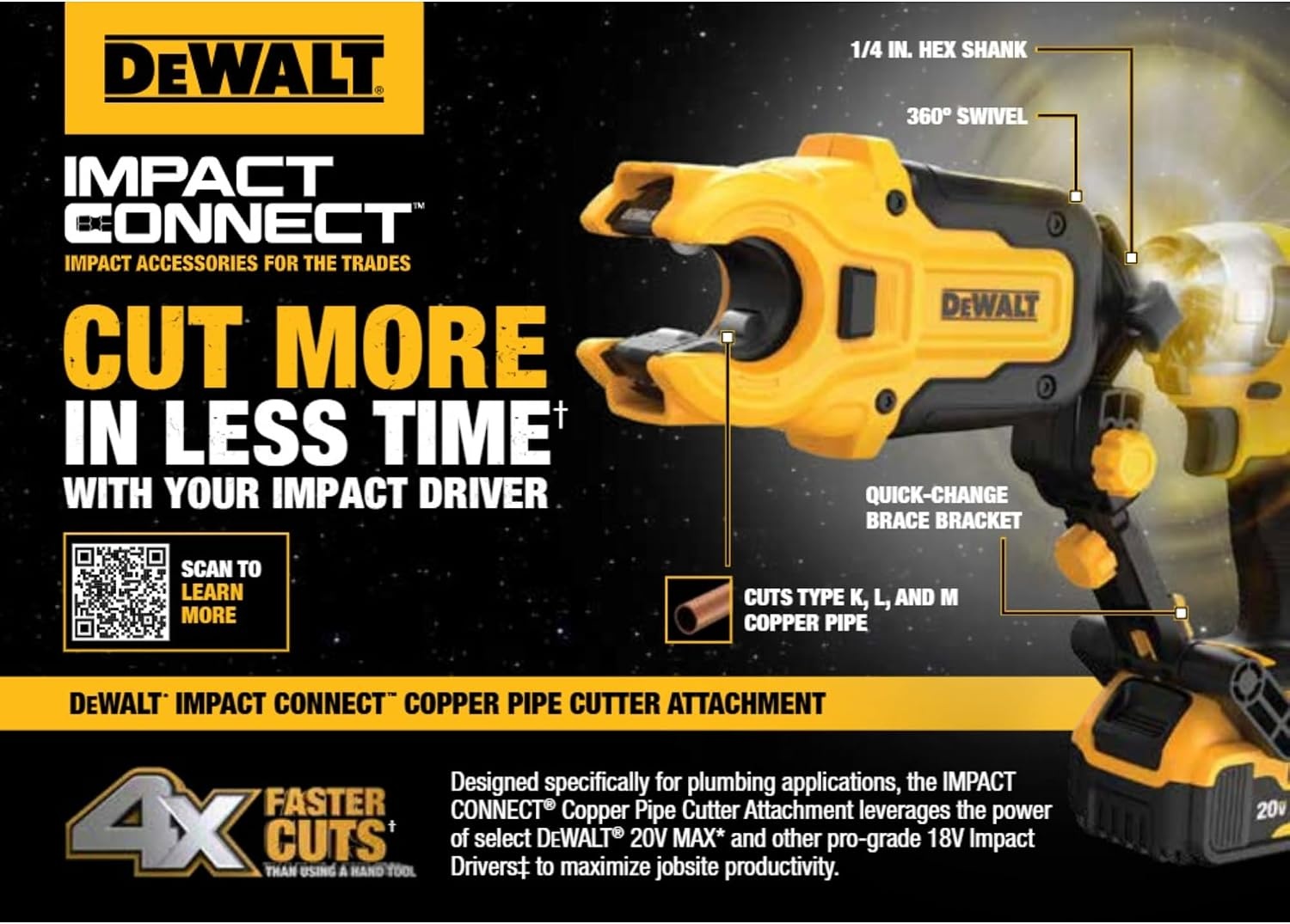 image:imageDEWALT IMPACT CONNECT Copper Pipe Cutter Impact Driver Attachment Tubing Cutter DWACPRIRCopper Tubing Cutter