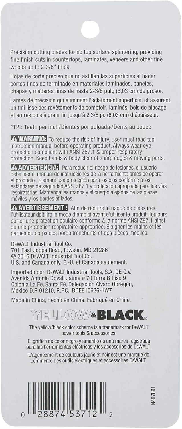 image:imageDEWALT Jigsaw Blades Laminate Down Cutting UShank 4Inch 10TPI 5Pack DW3712H
