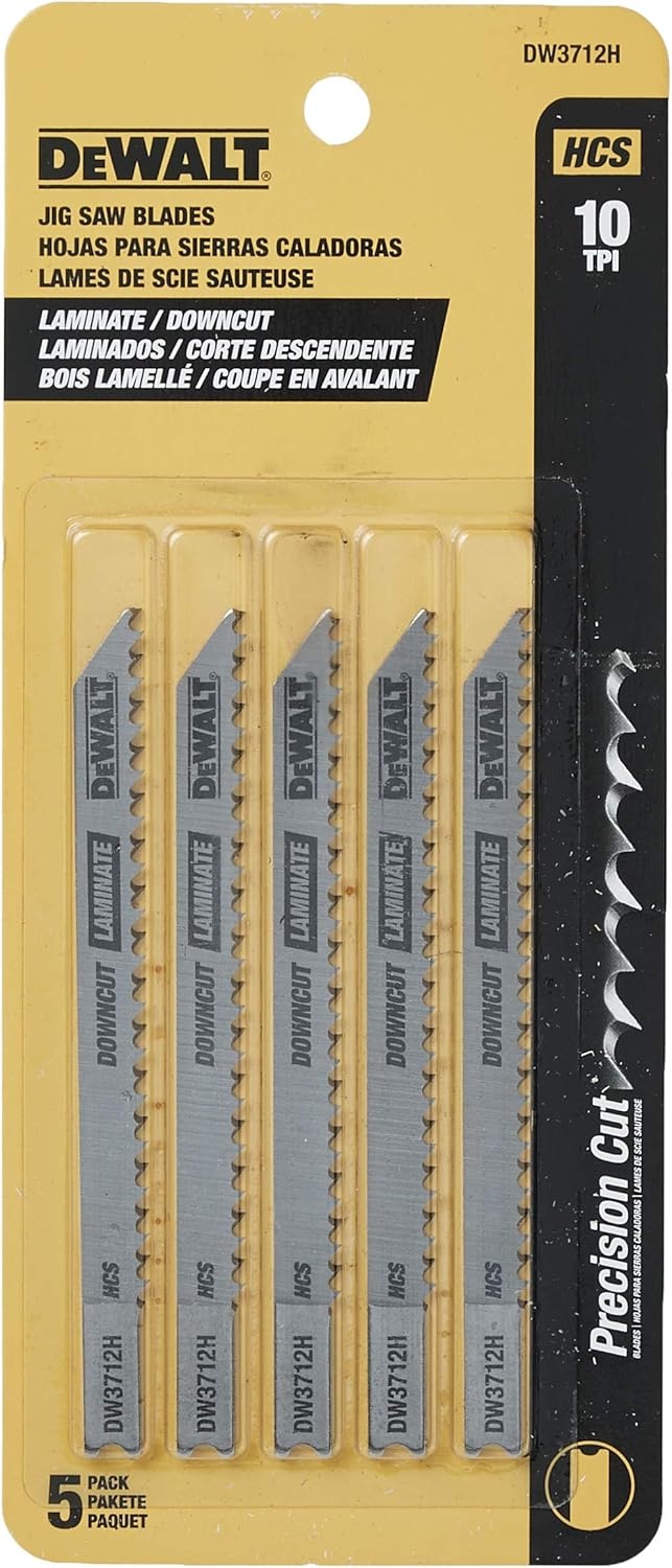 image:imageDEWALT Jigsaw Blades Laminate Down Cutting UShank 4Inch 10TPI 5Pack DW3712H