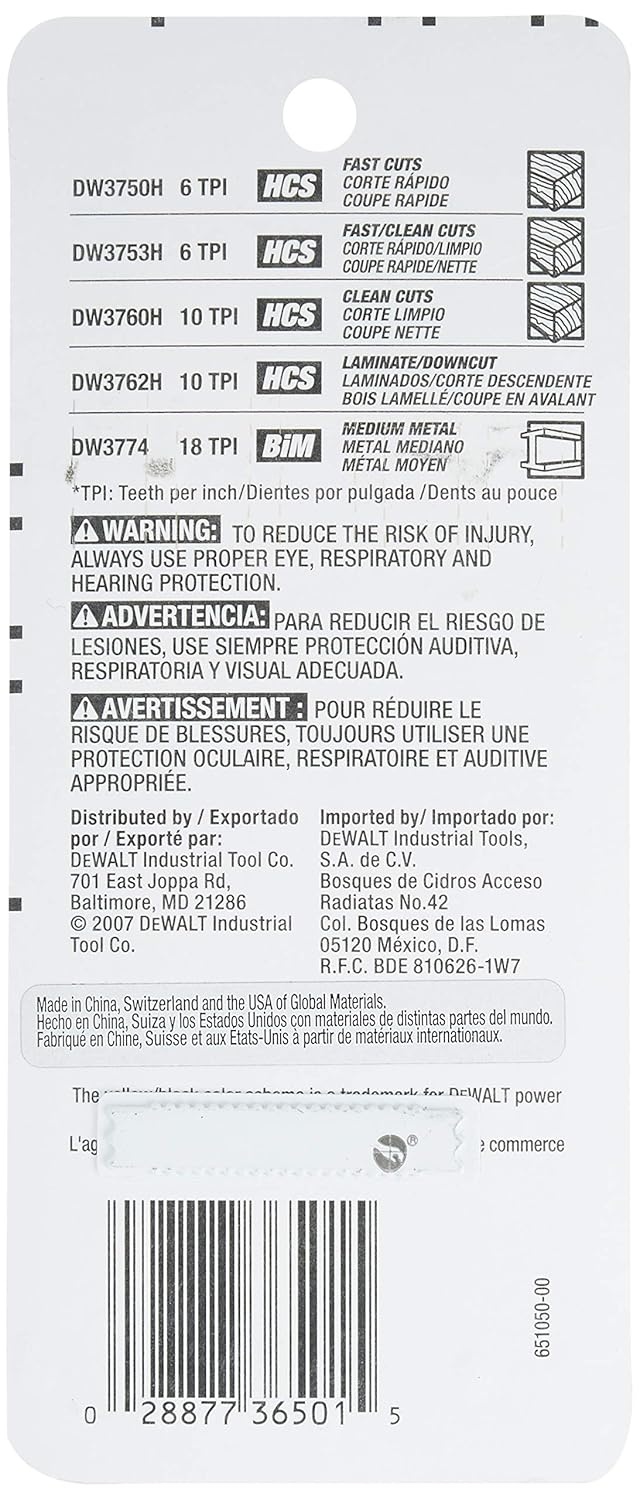 image:imageDEWALT Jigsaw Blades Set TShank 5Piece DW3795HOne Size