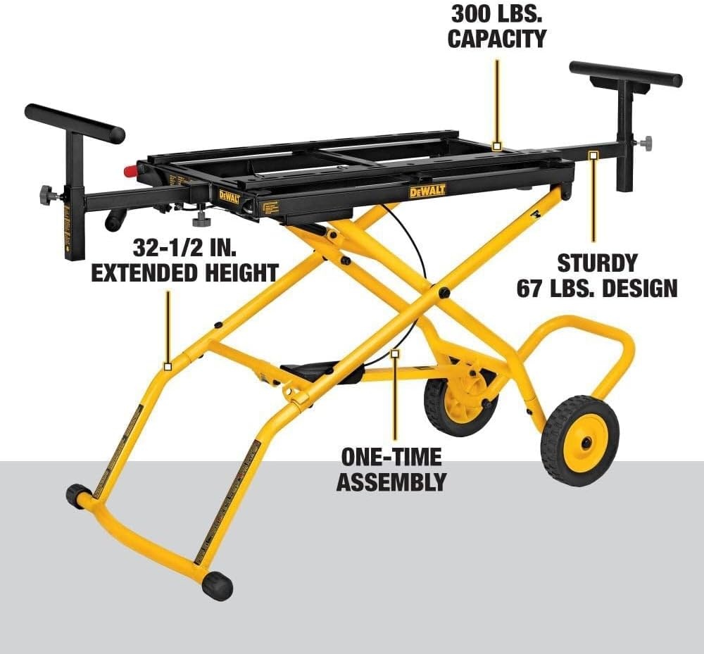 image:imageDEWALT Miter Saw Stand With Wheels 3212 in x 60 in Foldable Rollling Stand Adjustable Height Durable Steel 8 ft Material Support Universal Mounting Rails DWX726
