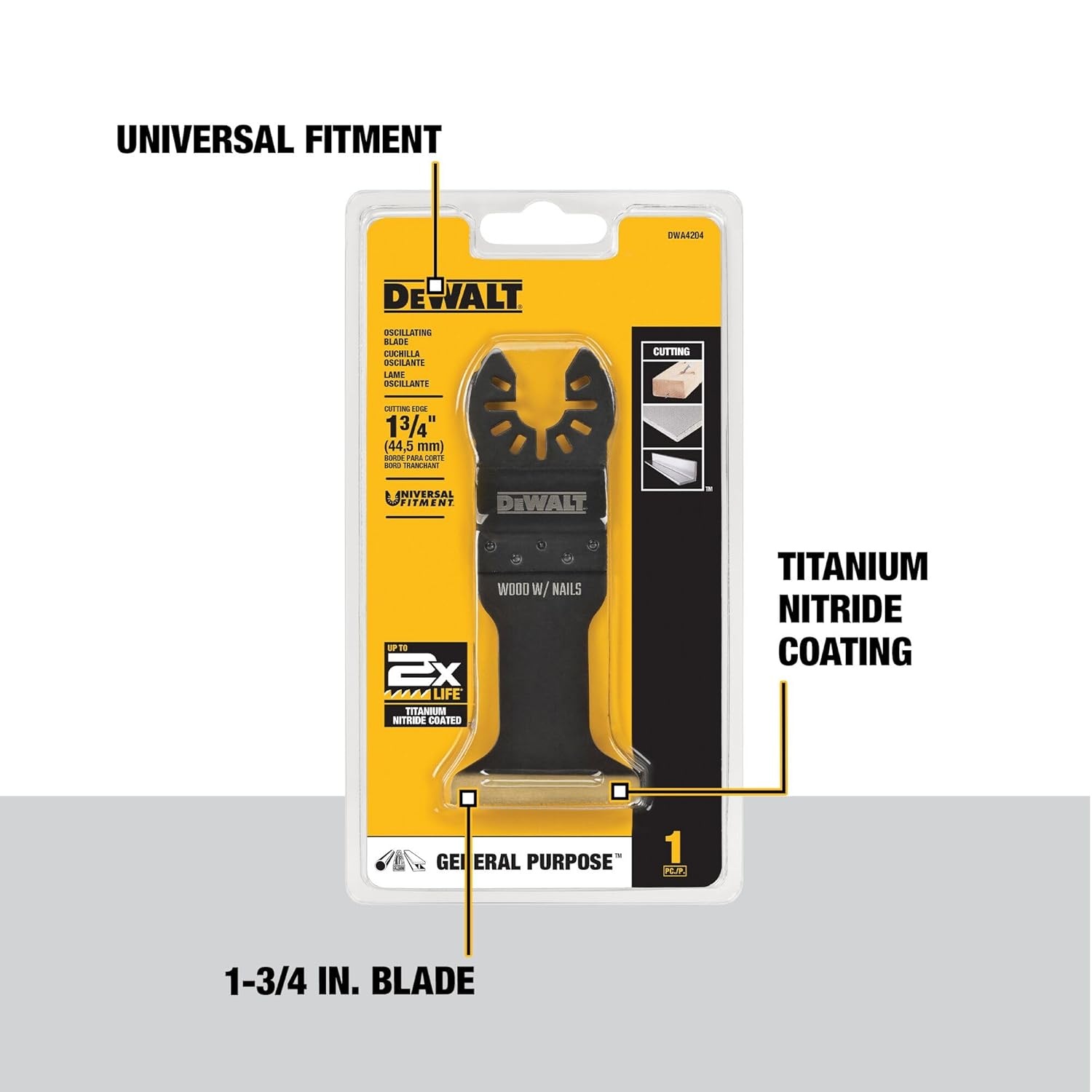 image:imageDEWALT Oscillating Tool Blade for Wood with Nails Wide Titanium Nitride Coated DWA4204 BlackOne Size Pack of 5