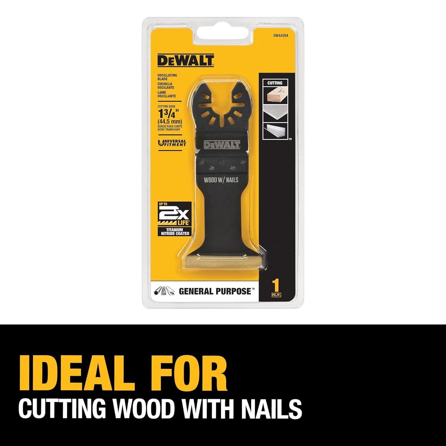 image:imageDEWALT Oscillating Tool Blade for Wood with Nails Wide Titanium Nitride Coated DWA4204 BlackOne Size Pack of 5
