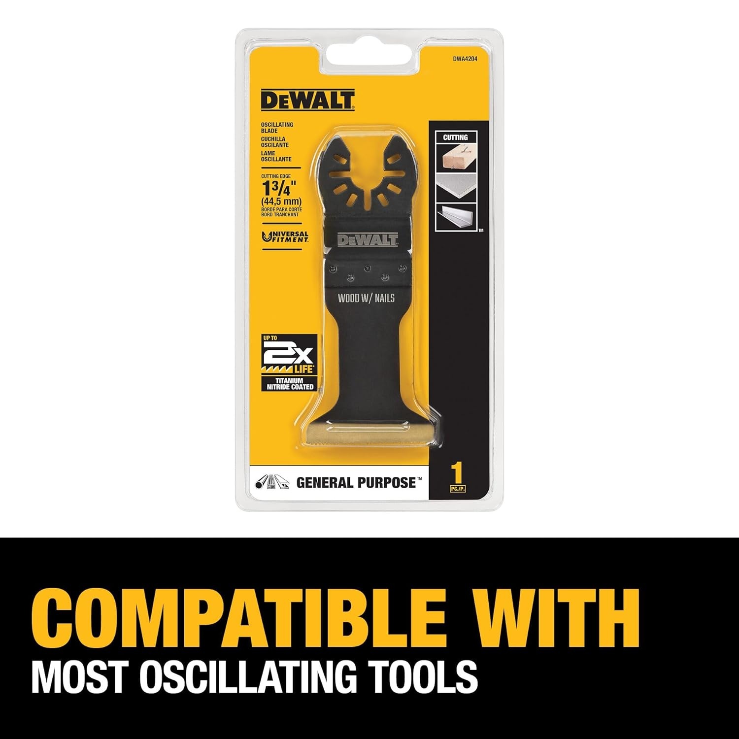 image:imageDEWALT Oscillating Tool Blade for Wood with Nails Wide Titanium Nitride Coated DWA4204 BlackOne Size Pack of 5