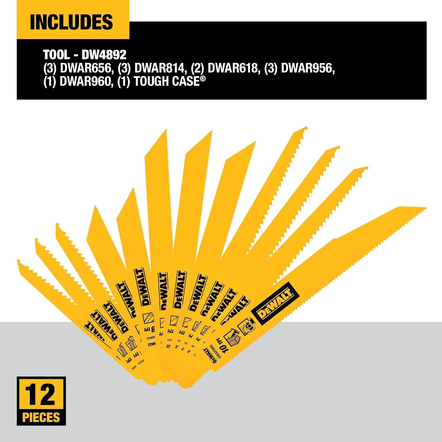 image:imageDEWALT Reciprocating Saw Blades Straight Back 12Inch 14 TPI 5Pack DW483812piece Set