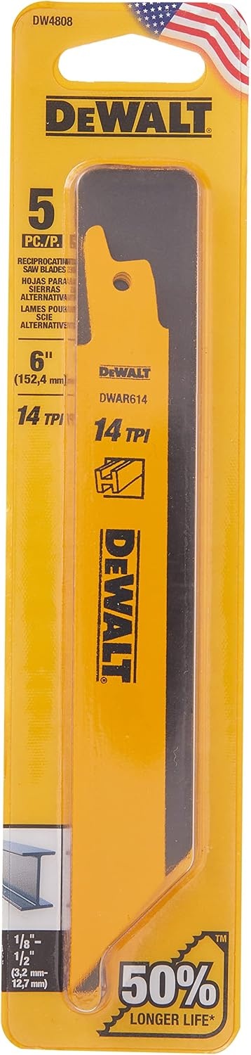 image:imageDEWALT Reciprocating Saw Blades Straight Back 6Inch 14 TPI 5Pack DW48085pack