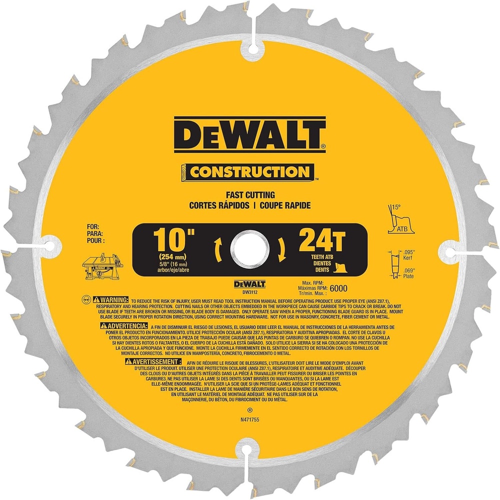 image:imageDEWALT 10Inch Miter Table Saw Blade ATB Thin Kerf Crosscutting 58Inch Arbor 60Tooth DW310624Tooth