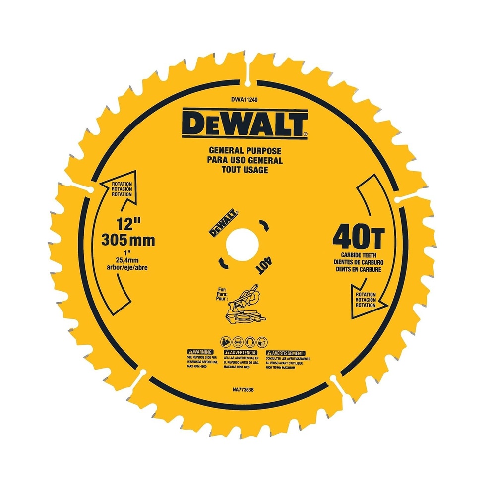 image:imageDEWALT 12 in 40T General Purpose Saw Blade DWA11240One Size