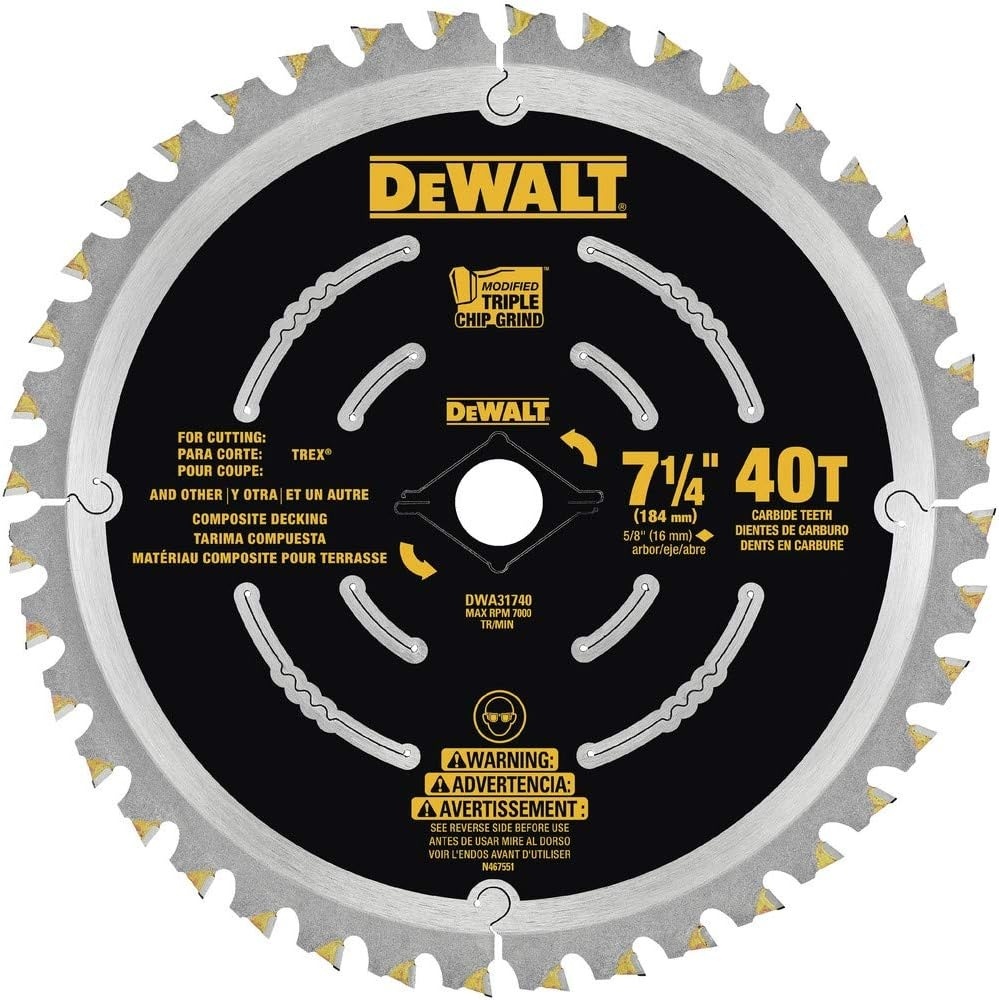 image:imageDEWALT Circular Saw Blade 7 14 Inch 40 Tooth Composite Decking DWA31740