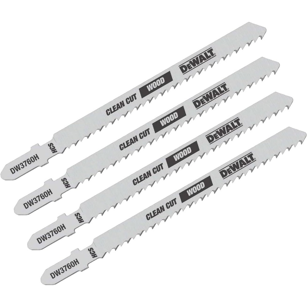 image:imageDEWALT DW3760H 4Inch 10TPI Fine Finish Wood Cut HSC TShank Jig Saw Blade 5PackOne Size Pack of 4