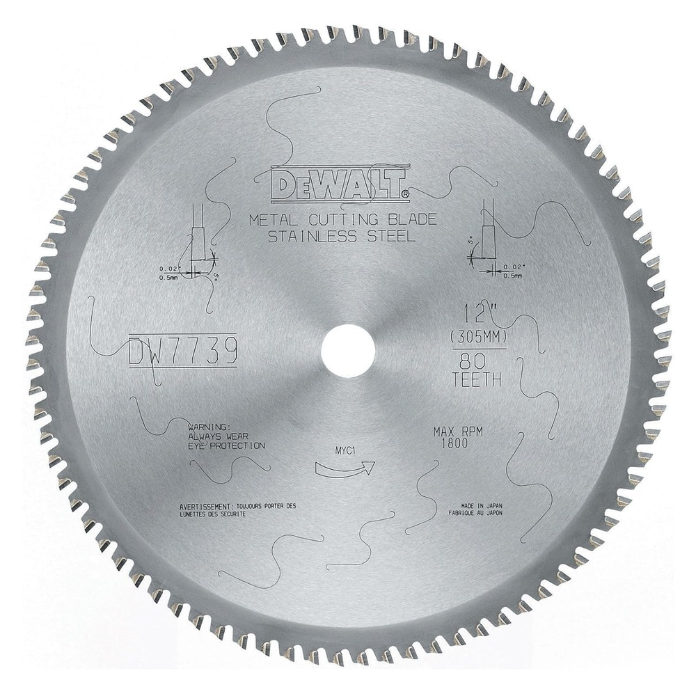 image:imageDEWALT DWA7739 80 Teeth Stainless Steel Metal Cutting 1Inch Arbor 12Inch Blade12 80 Teeth