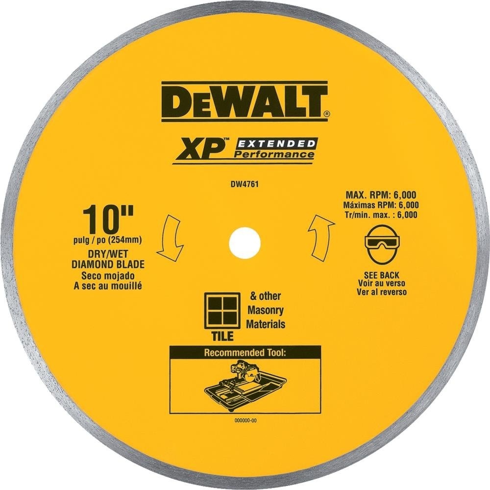 image:imageDEWALT Diamond Blade for Ceramic or Tile Wet Cutting Continuous Rim 58Inch Arbor 10Inch DW4761 YellowOne Size