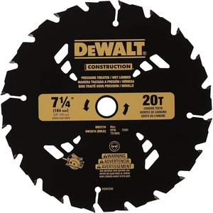 DEWALT 7-1/4″ Circular Saw Blade for Pressure Treated and Wet Lumber, ATB, Thin Kerf, 5/8″ and Arbor, 20-Tooth (DW3174) , Black