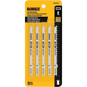 DEWALT DW3703-5 4-Inch 6 TPI Fast Clean Cut Wood Cobalt Alloy Steel U-Shank Jig Saw Blade (5-Pack)
