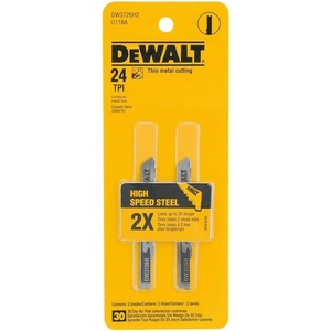 DEWALT DW3726H2 3-Inch 24TPI Thin Metal Cut High Speed Steel U-Shank Jig Saw Blade (2-Pack)