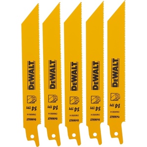 DEWALT Reciprocating Saw Blades, Straight Back, 6-Inch, 14 TPI, 5-Pack (DW4808)(5-pack)