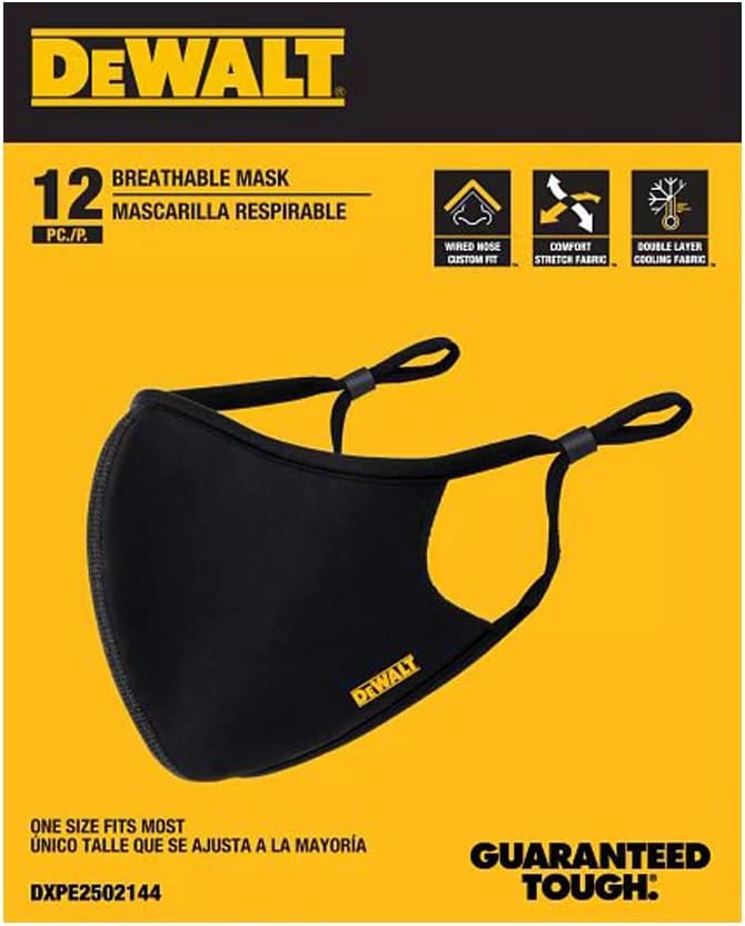 image:imageDEWALT Cooling Black Face Masks Adjustable Fit amp Neck Strap Breathable Reusable Moisture Wicking Nose Wire amp Ear Adjusters