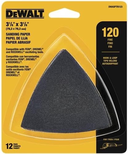 image:imageDEWALT DWASPTRI123 Hook amp Loop Triangle 120 Grit Sandpaper 12 PK120G 12Pack
