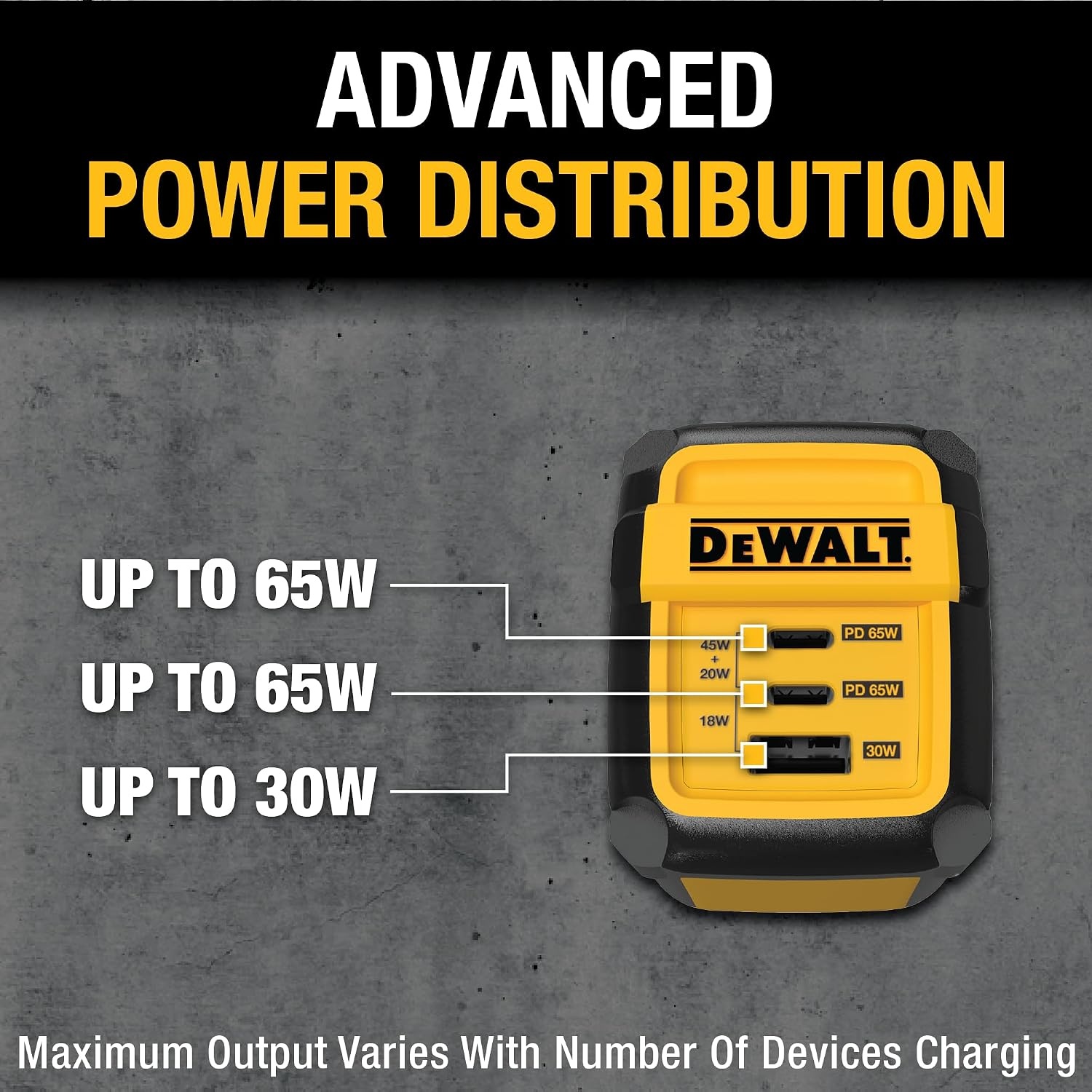 image:imageDEWALT Heavy Duty 495W Dual USB amp USB C Charger Block Cable Not Included USBC Power Adapter 2 Port Compact Foldable Fast Wall Charger for iPhone 17161514 Galaxy Pixel 43 iPad Black amp YellowYellow