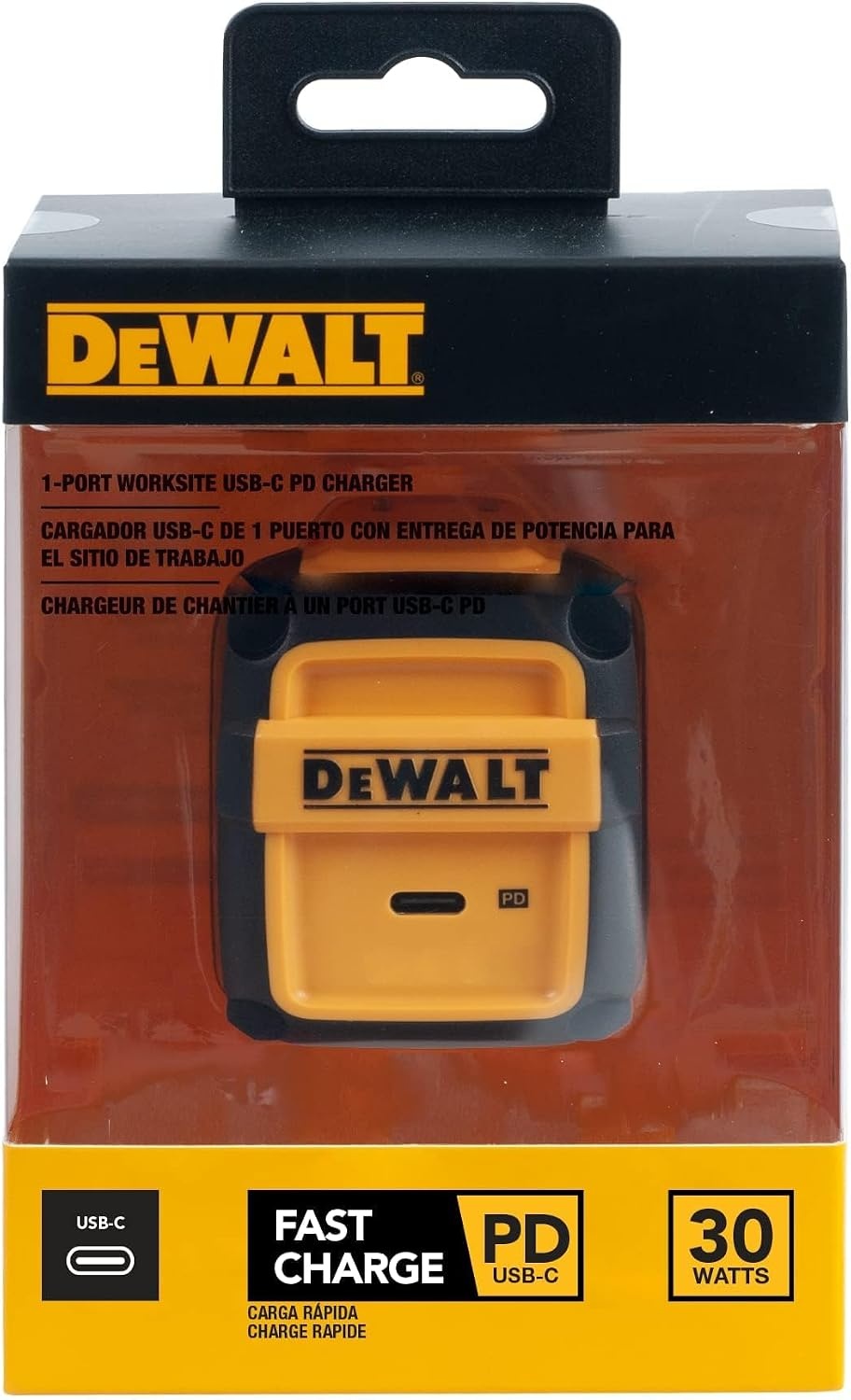 image:imageDEWALT Heavy Duty 495W Dual USB amp USB C Charger Block Cable Not Included USBC Power Adapter 2 Port Compact Foldable Fast Wall Charger for iPhone 17161514 Galaxy Pixel 43 iPad Black amp YellowBlack Yellow