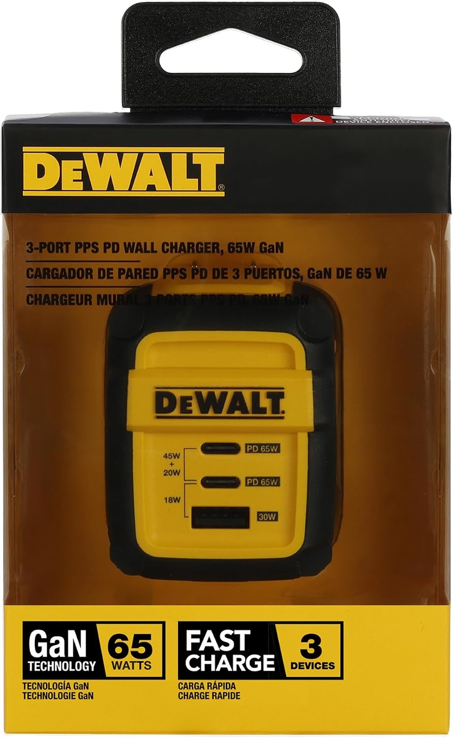 image:imageDEWALT Heavy Duty 495W Dual USB amp USB C Charger Block Cable Not Included USBC Power Adapter 2 Port Compact Foldable Fast Wall Charger for iPhone 17161514 Galaxy Pixel 43 iPad Black amp YellowYellow