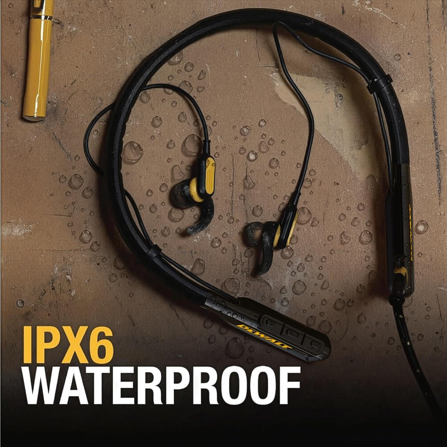 image:imageDEWALT Heavy Duty Bluetooth Neckband Headphones Wireless Around The Neck Earbuds w 30H Runtime Noise Isolation Secure Magnetic Wireless Earbuds Jobsite Pro Builtin Mic Bluetooth HeadsetsBlack