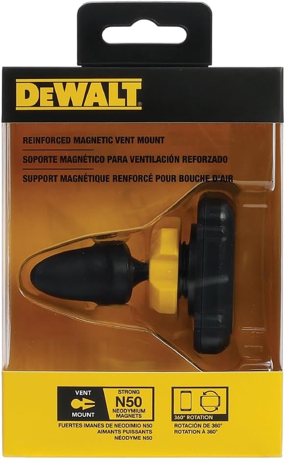 image:imageDEWALT Heavy Duty Magnetic Phone Holder for Car Universal Air Vent Magnetic Car Phone Holder Reinforced Automobile Mount for Mobile Devices and Mini Tablets Incl Metal Plates for NonMagSafe Devices