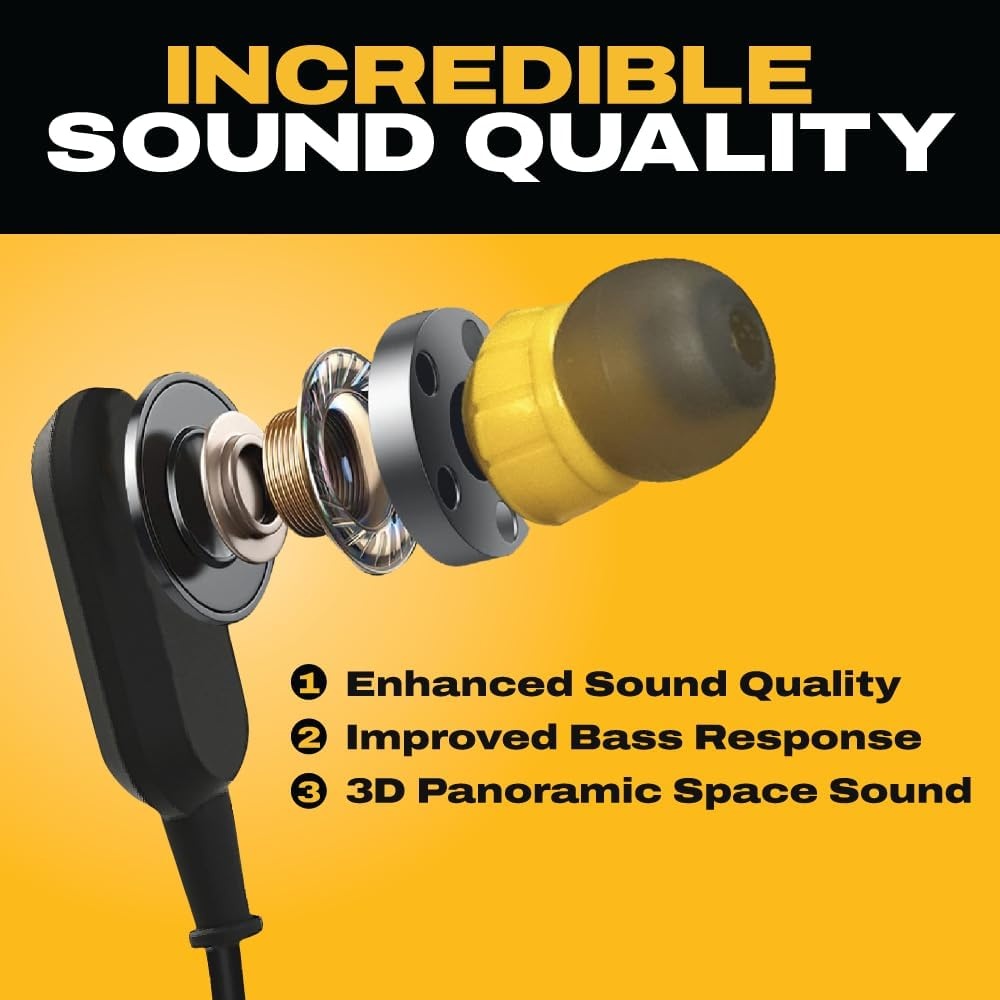 image:imageDEWALT Heavy Duty Neckband Bluetooth Earbuds Wireless Bluetooth 52 Headphones wMicrophone Lightweight Comfort IP56 Waterproof Deep Bass Strong Beat 20H Playtime Jobsite BehindNeck EarphonesBlack