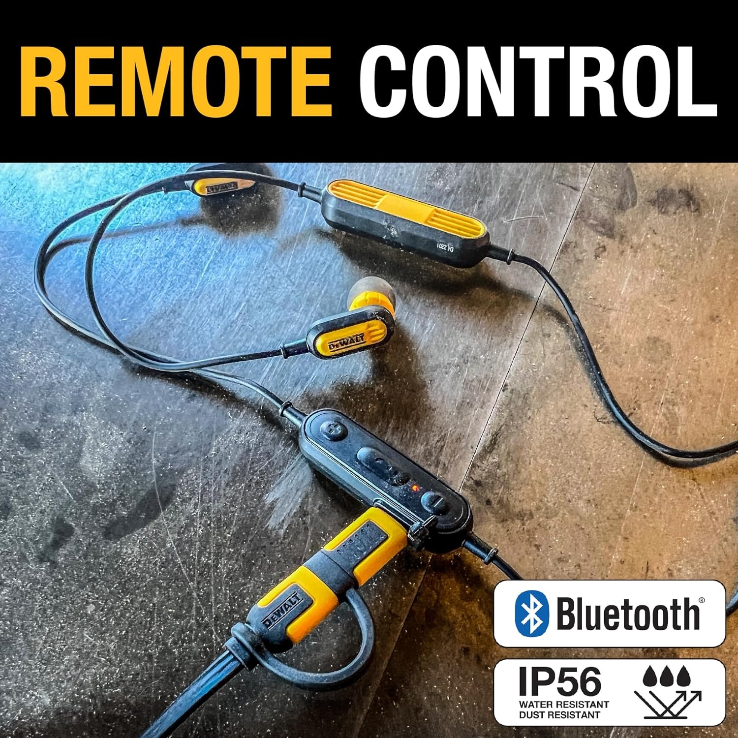 image:imageDEWALT Heavy Duty Neckband Bluetooth Earbuds Wireless Bluetooth 52 Headphones wMicrophone Lightweight Comfort IP56 Waterproof Deep Bass Strong Beat 20H Playtime Jobsite BehindNeck EarphonesYellow1