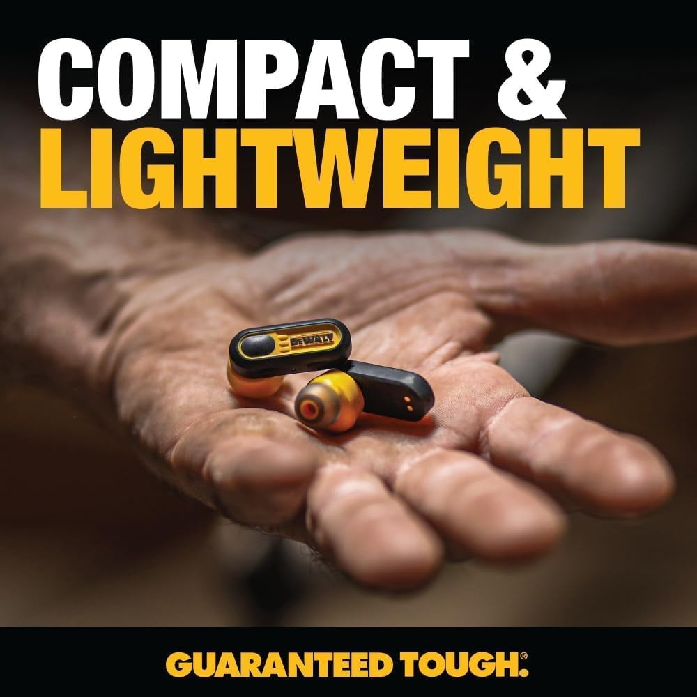image:imageDEWALT Heavy Duty True Wireless Ear Buds Bluetooth Headphones with Type C Charging Case Included Over 37 Hours of Battery Life Easy Setup for iPhone Perfect for Jobsite Outdoor Work YellowBlack
