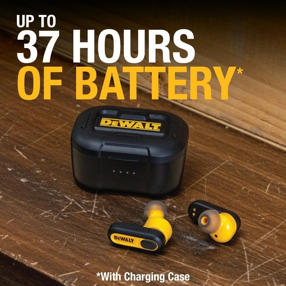 image:imageDEWALT Heavy Duty True Wireless Ear Buds Bluetooth Headphones with Type C Charging Case Included Over 37 Hours of Battery Life Easy Setup for iPhone Perfect for Jobsite Outdoor Work YellowBlack