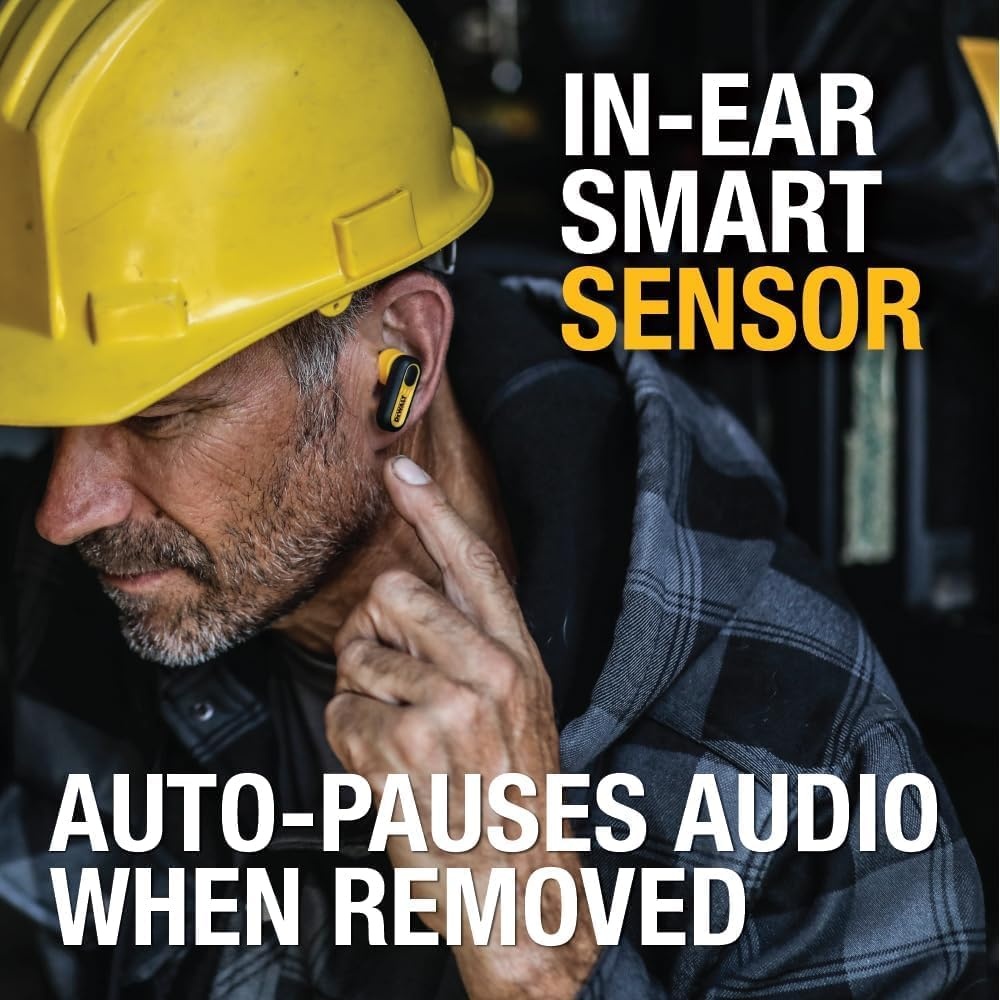 image:imageDEWALT Heavy Duty True Wireless Ear Buds Bluetooth Headphones with Type C Charging Case Included Over 37 Hours of Battery Life Easy Setup for iPhone Perfect for Jobsite Outdoor Work YellowBlack
