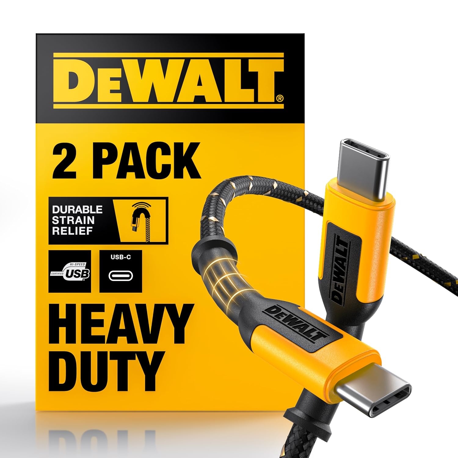image:imageDEWALT Heavy Duty USB C Cable Jobsite 60 Watt USB C Cable High Speed TypeC to TypeC Fast Charge PD USBC Fast Charging Cord for iPhone 1615 Plus Pro Max MacBook iPad Samsung Galaxy 6 ftYellowBlack